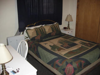 Queen bed in back bedroom